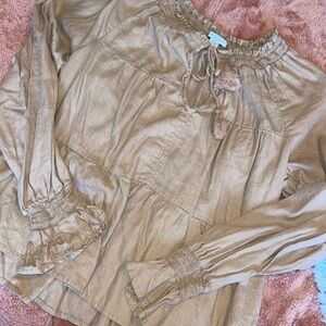 CAMEL COLORED RUFFLED LONG SLEEVE